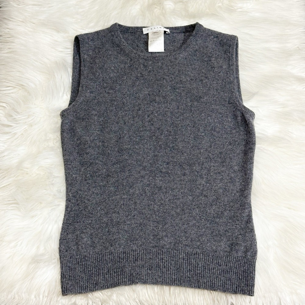 CELINE Womens 100% Cashmere Sweater Vest Size Small Made in France Luxury